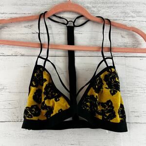 Free People NWT Yellow and Black Flocked Triangle Bralette Size S